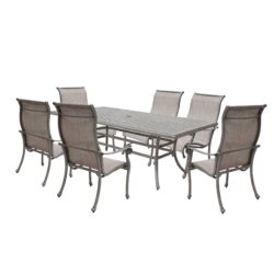 Cast Aluminum 7 Piece Aluminum Dining Set With Sling Chairs - Gray