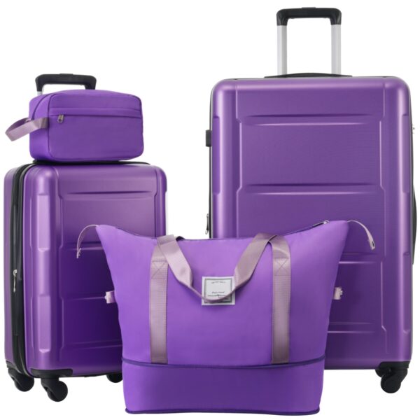 2 Piece Luggage Set With Bags Expanable Spinner Wheels ABS Lightweight Suitcase With Tsa Lock 20" / 28" - Purple