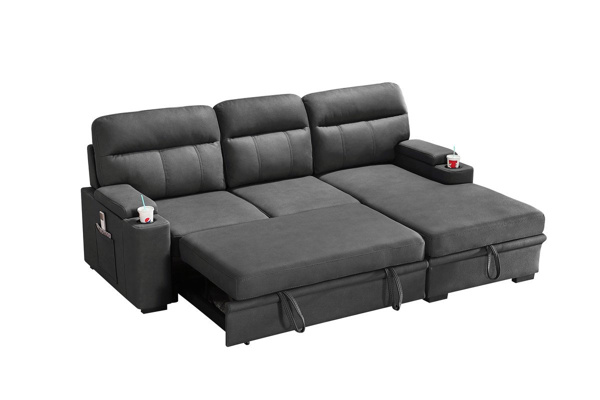 Kaden - Sleeper Sectional Sofa Chaise With Storage Arms And Cupholder - Gray - Image 11