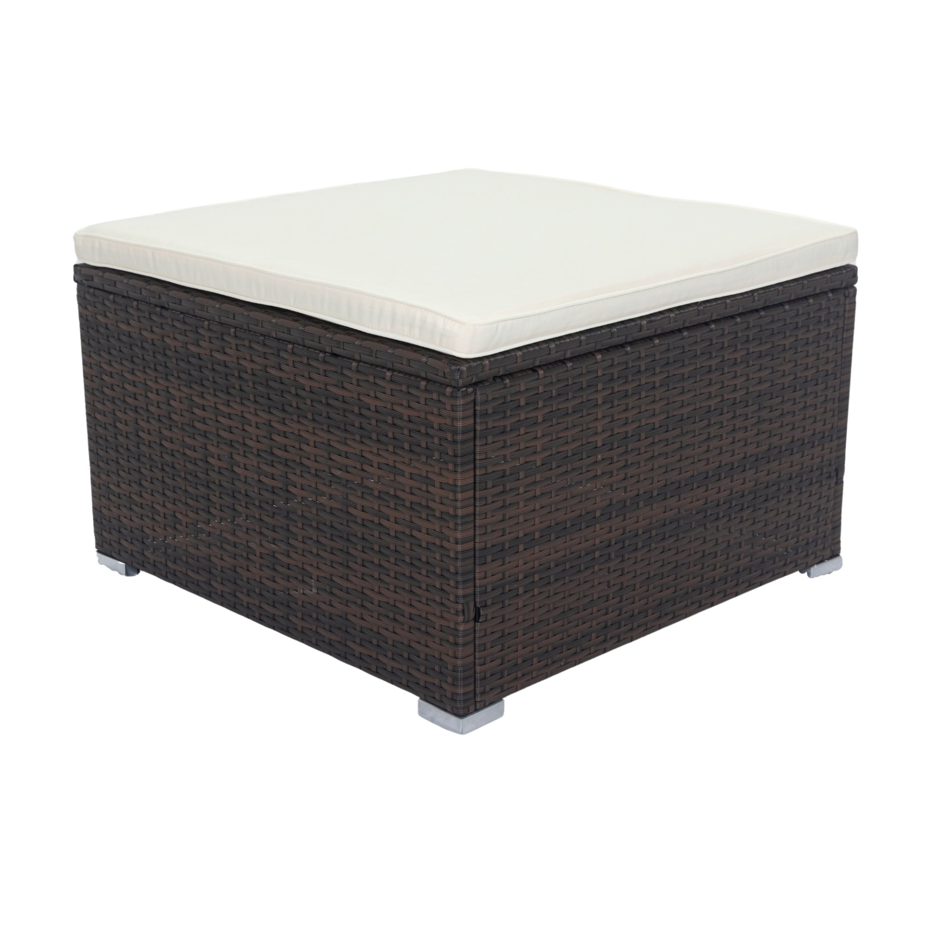 11 Piece Patio Wicker Conversation Set, 10 Seater Patio Sectional Set With 3 Storage Box Under Seat - Brown / White - Image 14