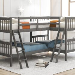 Twin Size L Shaped Bunk Bed With Ladder - Gray