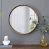 Round Pine Wood Mirror, Wall Mounted Mirror Home Decor For Bathroom Living Room - Brown - Image 4