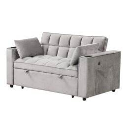 Multi Functional Sofa Bed With Cup Holder And USB Port For Living Room Or Apartments - Gray