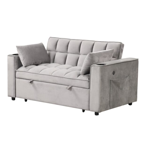 Multi Functional Sofa Bed With Cup Holder And USB Port For Living Room Or Apartments - Gray