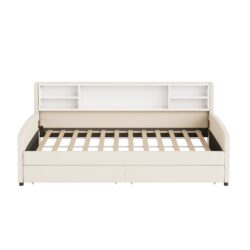 Twin Size Luxurious Upholstered Platform Bed With Storage Drawers - Beige