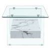 Modern 2 Tier Coffee Table With Clear Tempered Glass And Marble Texture Multifunctional Storage Design - Transparent / White - Image 7