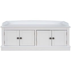 Storage Bench With 4 Doors And Adjustable Shelves, Shoe Bench With Removable Cushion For Living Room, Entryway - White