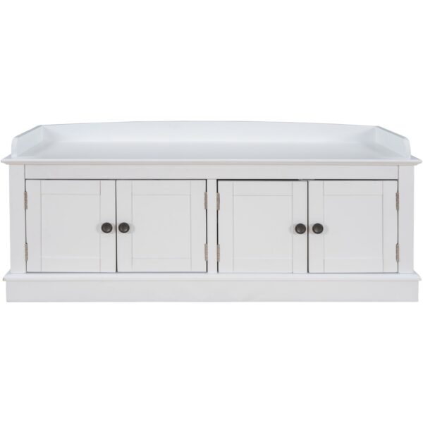 Storage Bench With 4 Doors And Adjustable Shelves, Shoe Bench With Removable Cushion For Living Room, Entryway - White