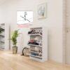 Narrow Shoe Storage Cabinet With Mirror, Wood Slim Shoe Rack 3 Tier Shoe Organizer For Home And Apartment - White - Image 7