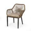 Modern Wicker Dining Club Chair With Water Resistant Cushions - Brown / Beige - Image 7