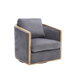 Corduroy Swivel Barrel Chair, Comfortable Accent Sofa, 360 Degree Swivel - Dark Gray