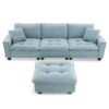 Modern Convertible Sectional L Shaped Reversible Couch Set With Free Pillows 4 Seat Suede Sleeper Sofa With Ottoman - Light Blue - Image 4