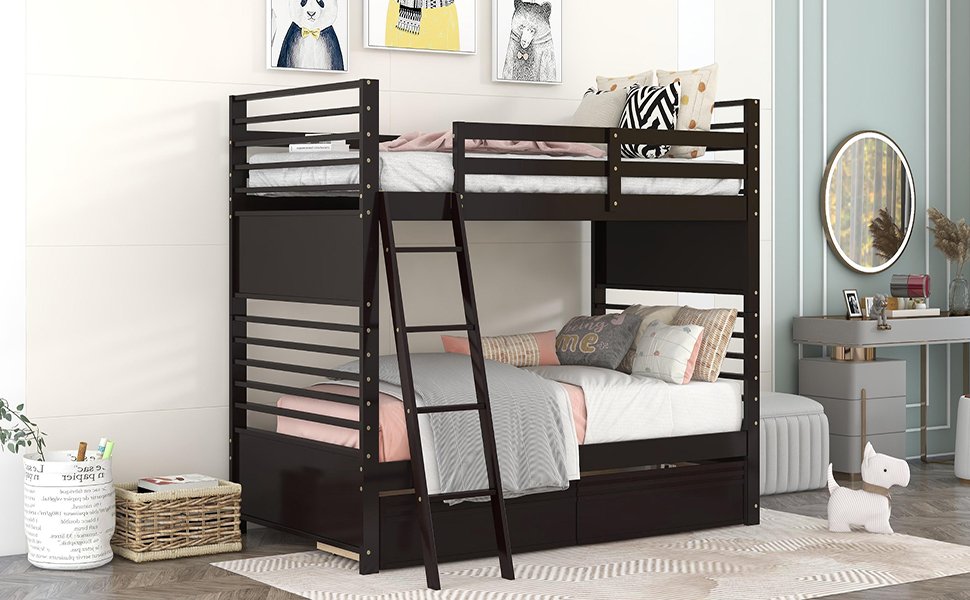 Twin Over Twin Bunk Bed With 2 Drawers - Espresso - Image 22