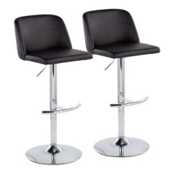 Toriano - Contemporary Adjustable Bar Stool With Rounded T Footrest (Set of 2) - Chrome / Black