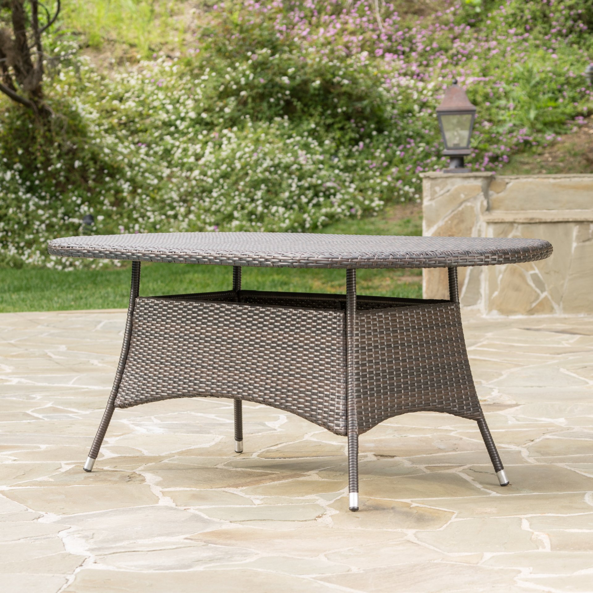 Outdoor Oval Dining Table With Silver Tipped Legs - Brown Multi - Image 6