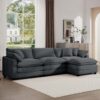 Corduroy 3 Seater L Shaped Sofa With Ottoman Comfortable And Stylish For Small Living Rooms - Gray - Image 9