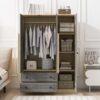 3 Doors Rattan Wardrobe Storage For Bedroom, With 2 Drawers - Gray / Nature - Image 8