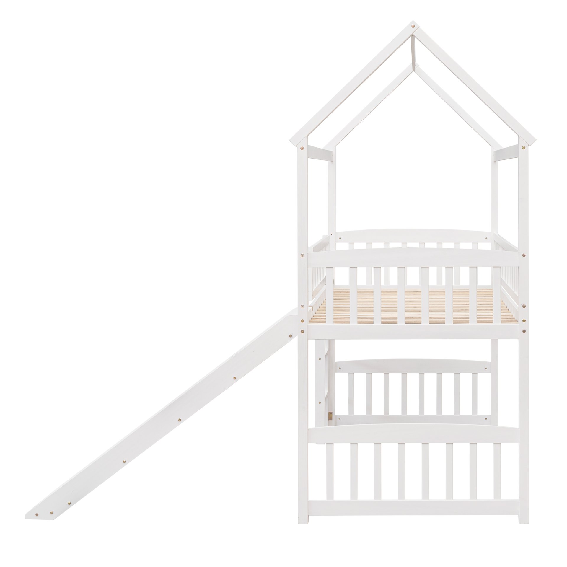 Twin House Loft Bed With Slide - White - Image 14