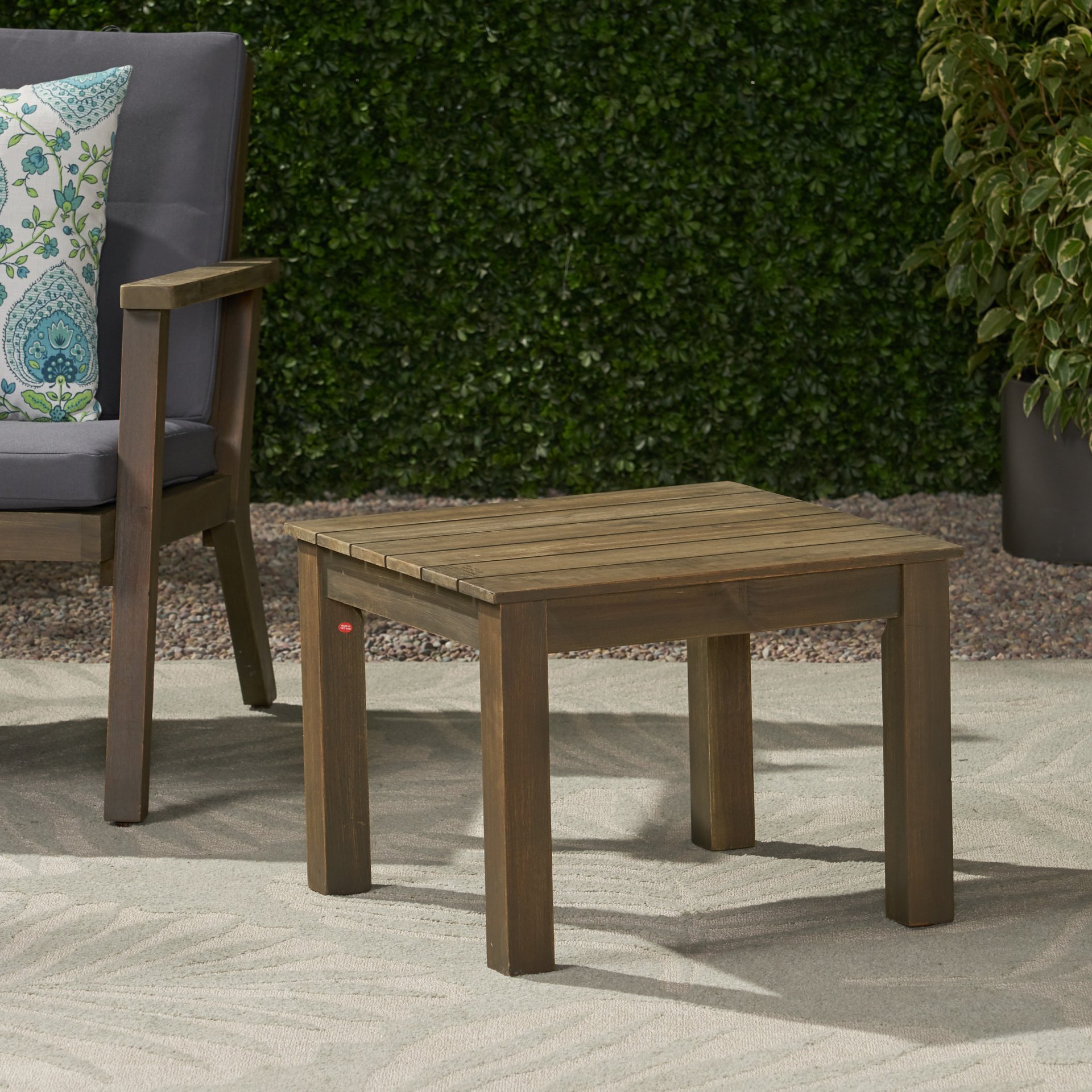 Halcyon - Outdoor Side Table With Slat Design And Acacia Wood Frame - Gray - Image 8