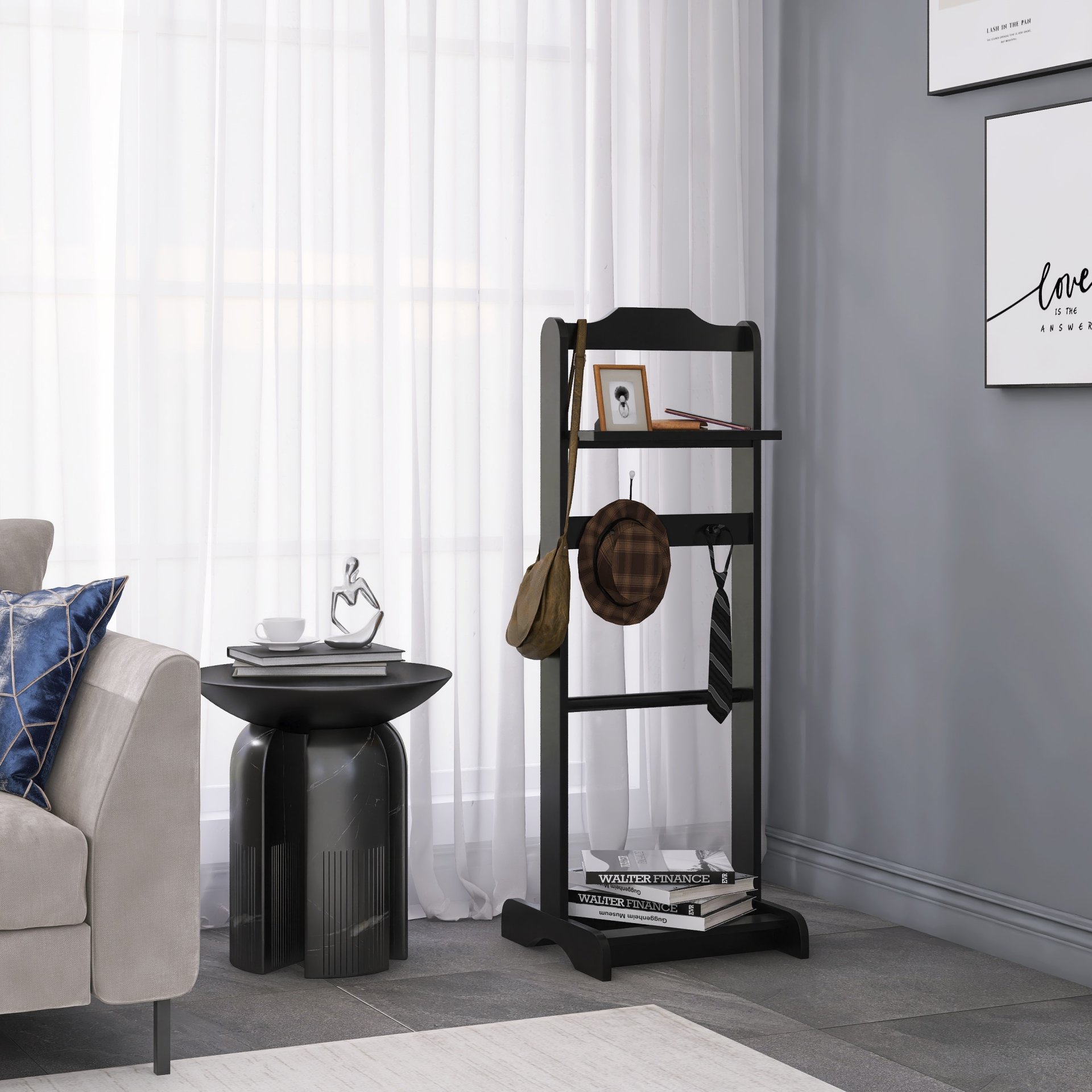 Accent Portable Garment Rack, Clothes Valet Stand With Storage Organizer - Black - Image 11