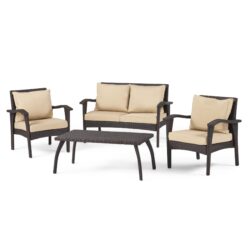 Honolulu - 4 Pieces Wicker Set Outdoor Seating - Brown / Tan With