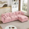 Contemporary Modular Sectional Sofa L Shaped 3 Seater With Movable Ottoman 105 Inch - Pink - Image 3