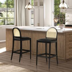 Panama - Curved Back Cane Bar Stool (Set of 2) - Ebony Black