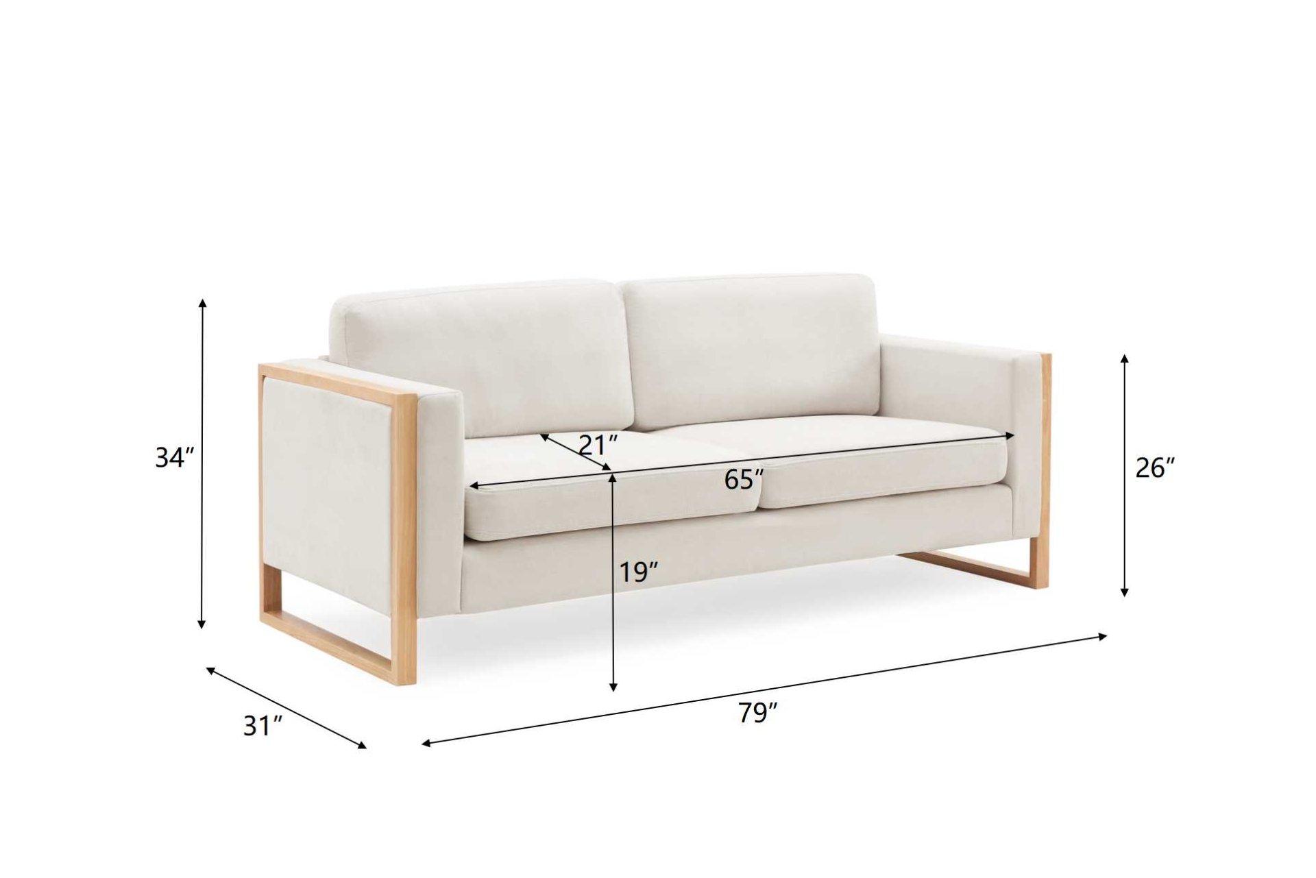 Modern Sofa With Solid Wood Legs, 3 Seater, Living Rooms, Bedrooms, Apartment Office - White - Image 6