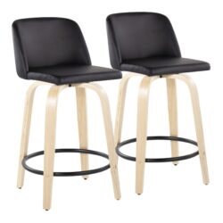 Toriano - Contemporary Fixed Height Counter Stool & Swivel With Round Footrest (Set of 2) - Natural / Black
