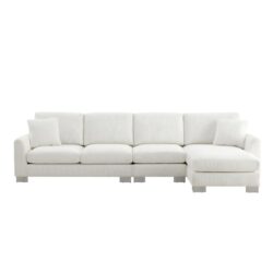 Modern Oversized Sectional Sofa, L-Shaped Luxury Couch Set With 2 Free Pillows, 5 Seat Chenille Indoor Furniture With Chaise - White