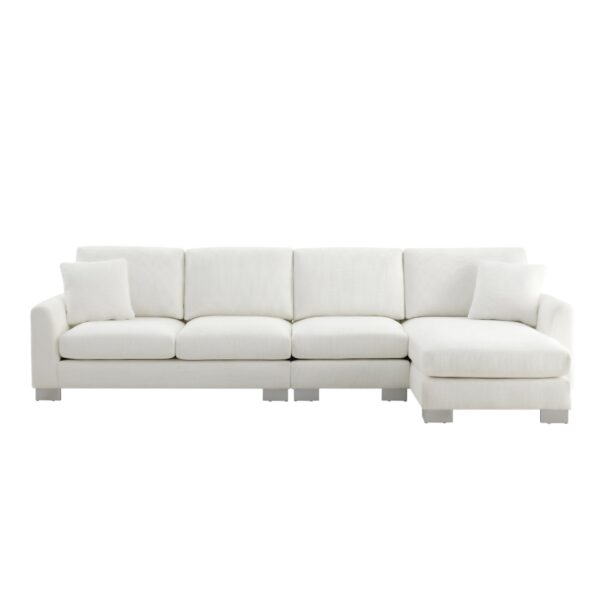 Modern Oversized Sectional Sofa, L-Shaped Luxury Couch Set With 2 Free Pillows, 5 Seat Chenille Indoor Furniture With Chaise - White