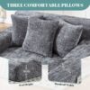 Chenille Interior Lazy Sofa Chaise Longue Armchair With 3 Pillows And Armrests - Gray - Image 6