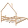 Full House-Shaped Headboard Bed With Handrails, Slats - Natural - Image 9