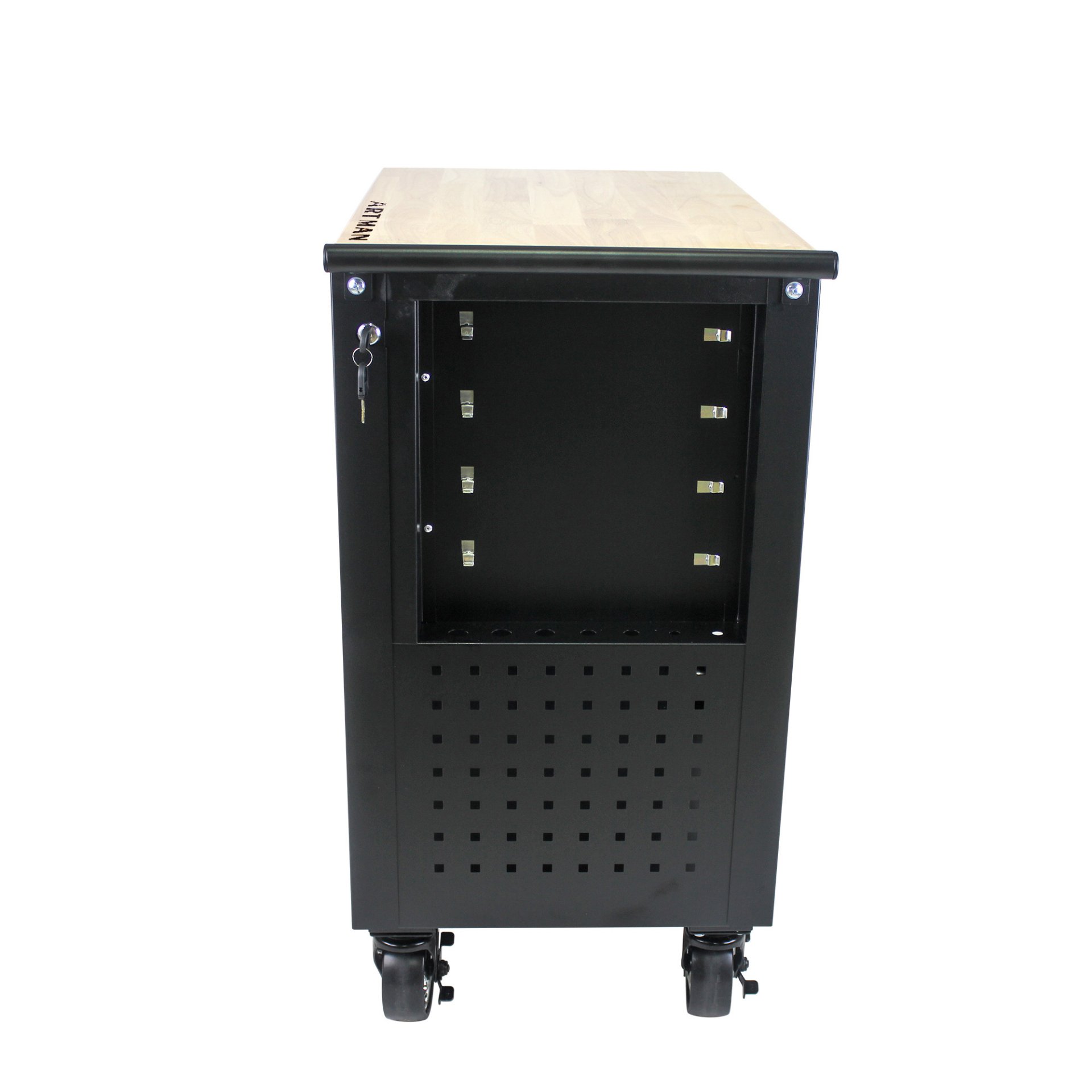4 Drawers Multifunctional Tool Cart With Wheels And Wooden Top - Black / Blue - Image 7
