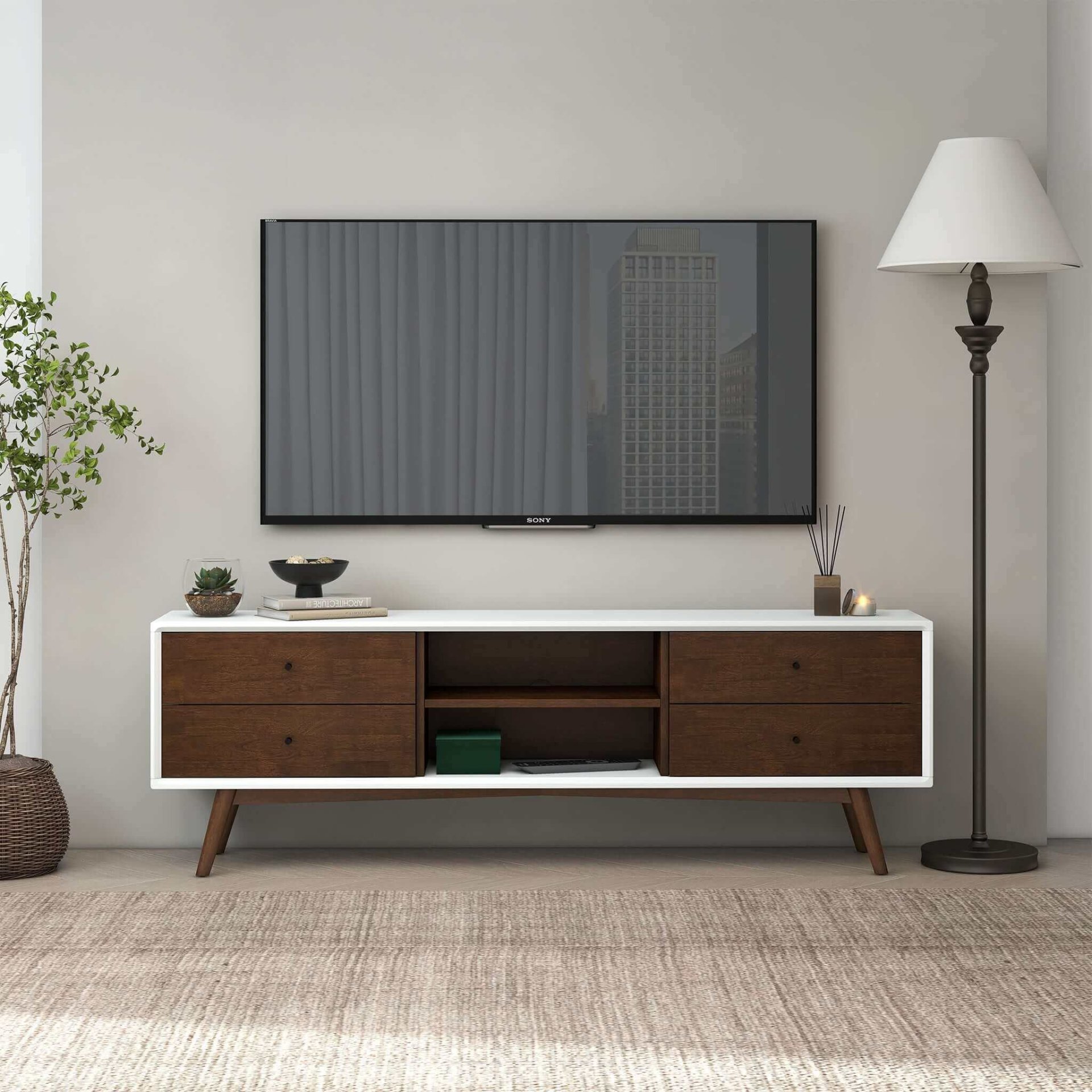 Caroline - White TV Stand Up To 72" - Brown / White - Image 4