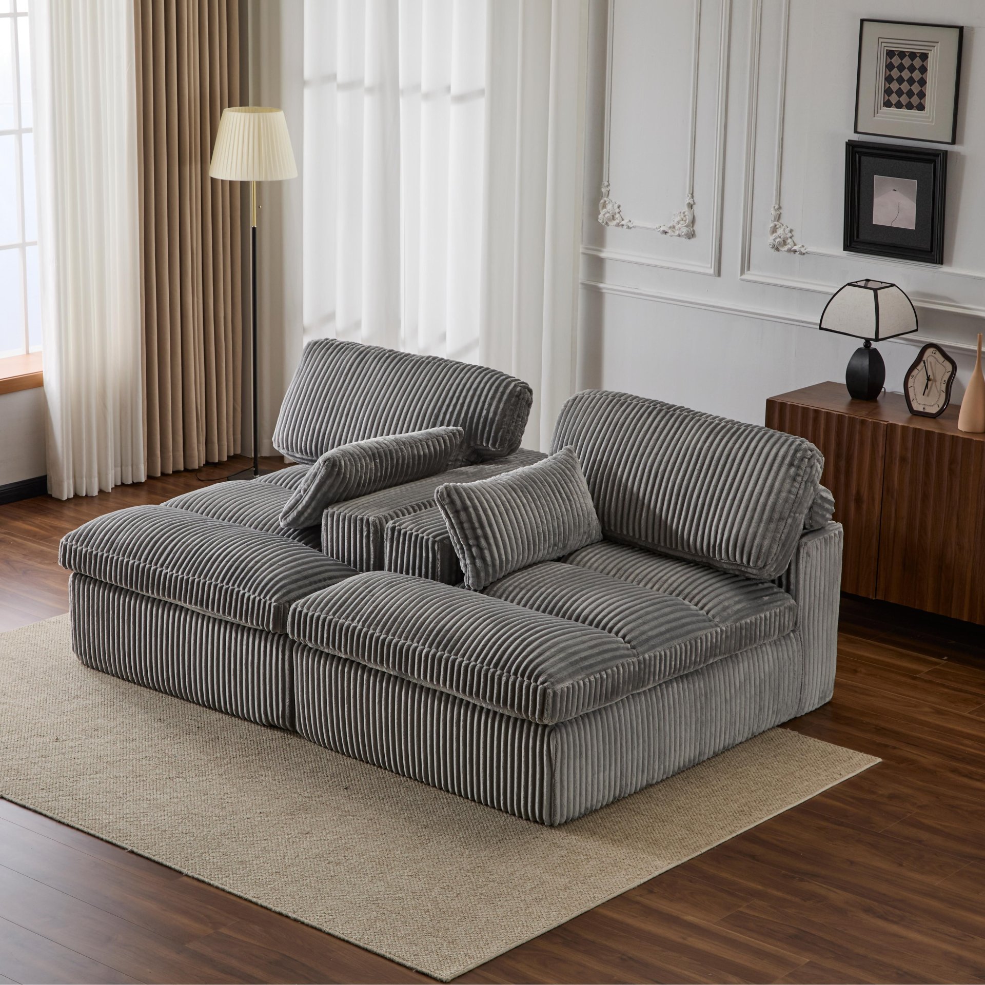 Double Chaise Lounge Chair Indoor, Oversized Upholstered Sleeper Cloud Couch, Deep Seat Sofa Bed - Gray - Image 12