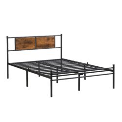 Queen Size Modern Metal Bedframe With Headboard, Durable Steel Structure - Black / Brown