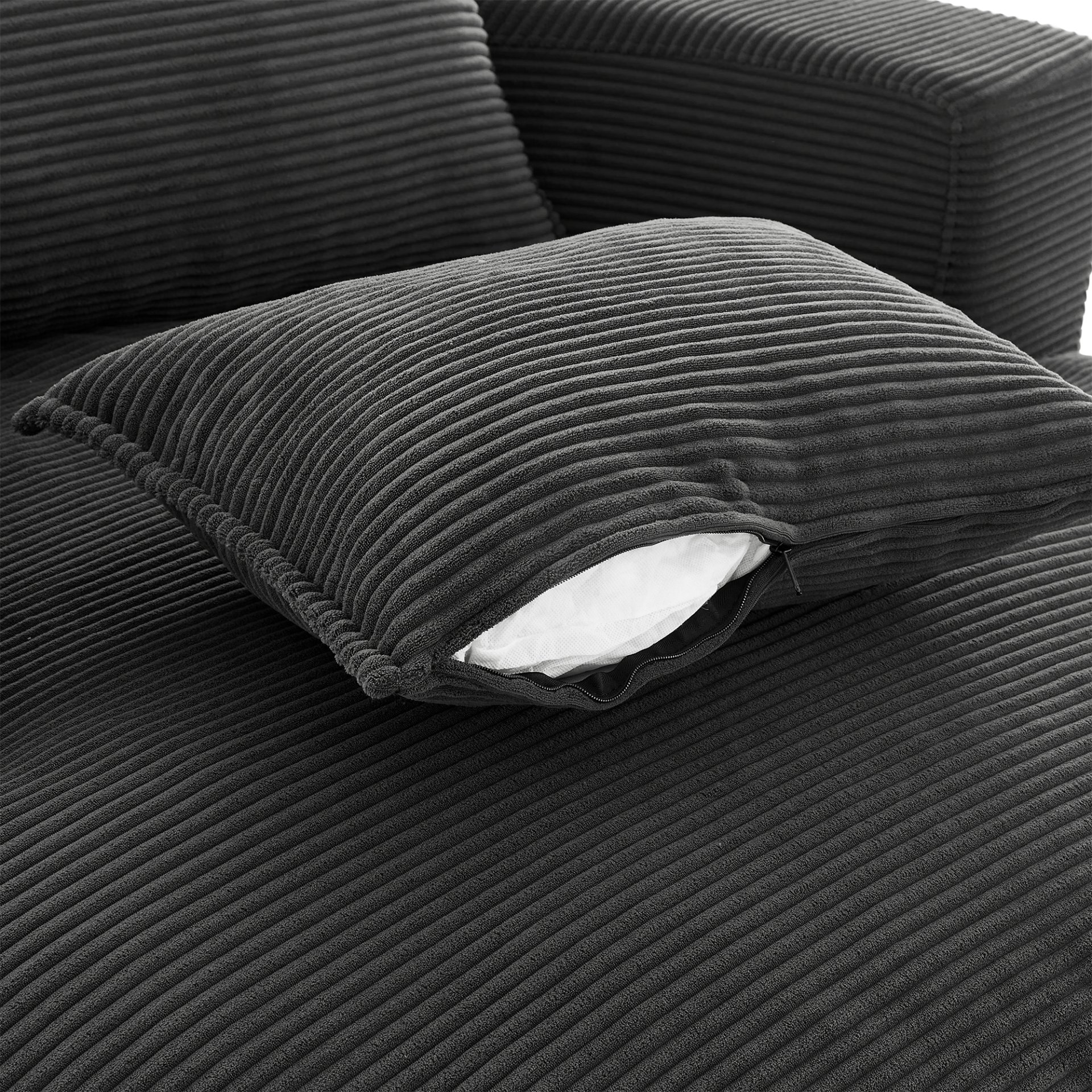 Modern 360° Swivel Sofa Chair With Dual Layer Cushion And Removable Pillows Corduroy - Black - Image 11