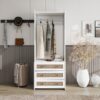 Wardrobe With 3 Drawers High Wardrobe Armoire With Rattan For Living Room Organizer - White - Image 2