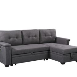 Ashlyn - Reversible Sleeper Sectional Sofa With Storage Chaise, USB Charging Ports nd Pocket - Dark Gray