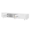 Modern TV Stand For TVs Up To 80", Entertainment Center & Glass Door, 2 Drawers And Cabinets, Wood TV Storage Cabinet With Solid Wood Legs And Metal Handles For Living Room - White - Image 14