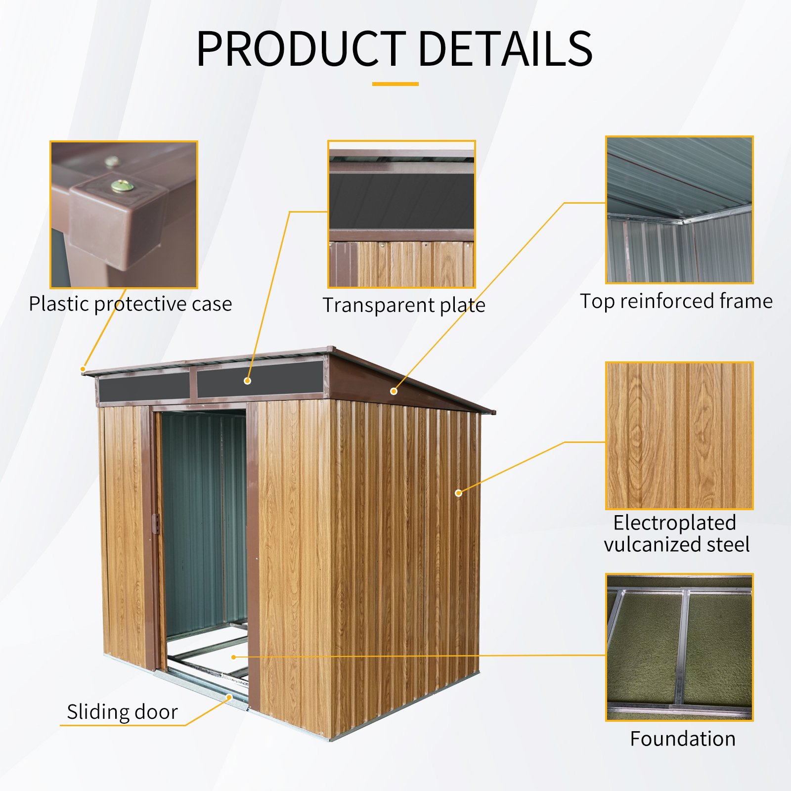 6Ft X 5Ft Outdoor Metal Storage With Transparent Plate And Foundation For Backyard Garden Patio - Coffee - Image 6