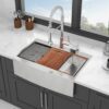 33" Drop In Farmhouse Sink Workstation Stainless Steel 16 Gauge Topmount Apron Front Kitchen Sink - Brushed Nickel - Image 4