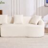 Compression Sofa: Combining Chaise Longue With 3 Seater, Wood Grain Chenille Fabric, Full Sponge Compression Sofa, Combined Sofa With 4 Pillows For Living / Home Furniture / Apartment - White - Image 7