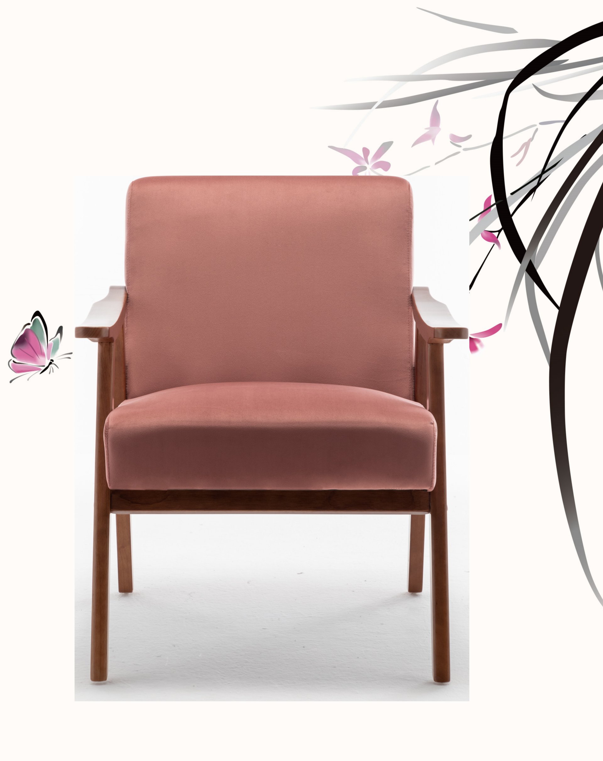 Accent Chair, Classic Mid Century Modern For Extra Seating - Rose - Image 2