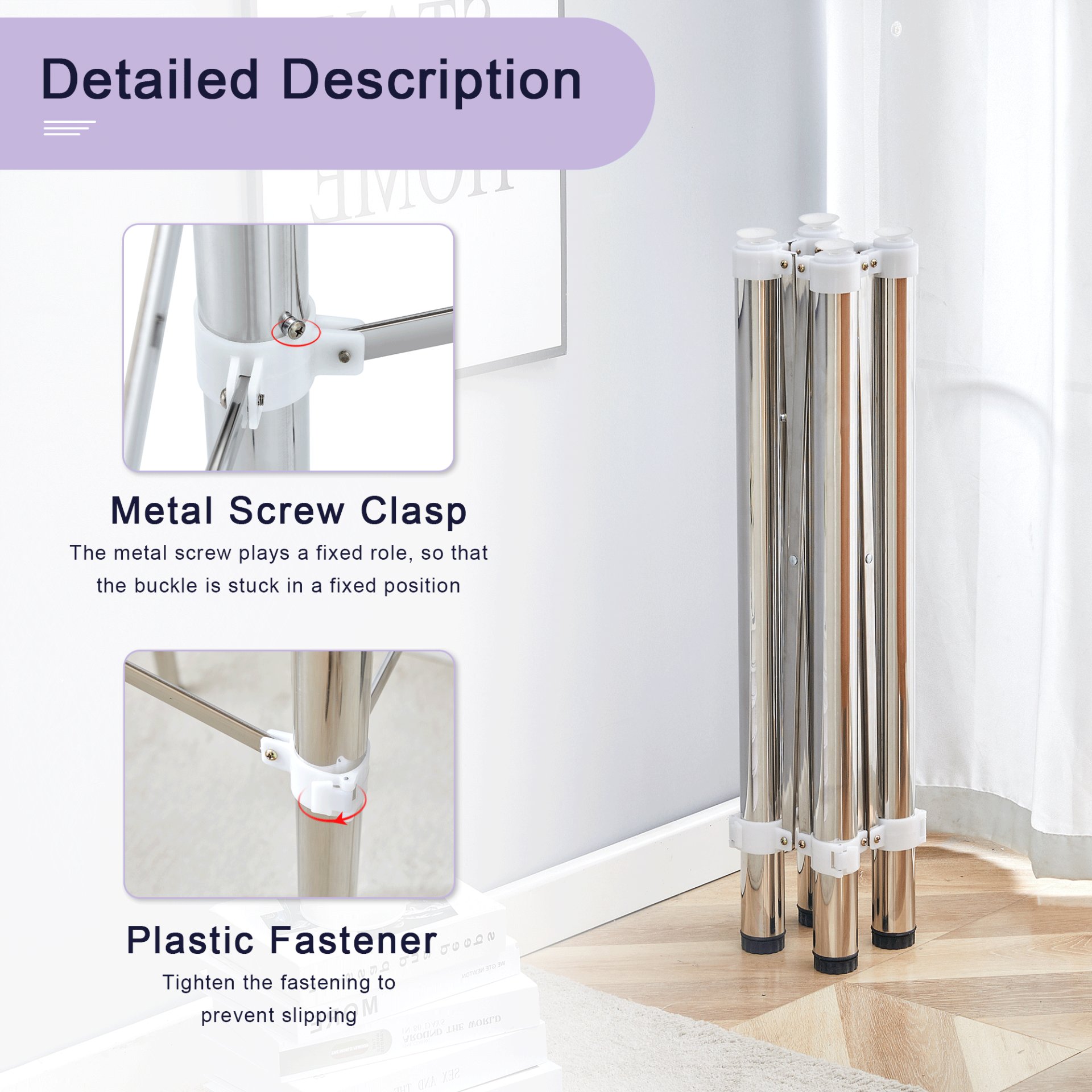 Simple Silver Stainless Steel Folding Table Frame Multifunctional Space Saving Design.Separate Folding Table Legs That Can Be Paired With Various Sizes And Styles Of Tabletops - Silver - Image 9