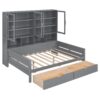 Full Size Daybed With Glass Door Storage Cabinets, Built In LED Lighting And Shelves - Gray - Image 2