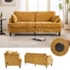 Modern Style Chenille 2 Seater Sofa With LED Light, USB Port & Storage Bag, Rubber Wood Legs - Mustard Yellow - Image 4