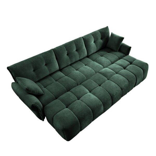 Elegant Textured 3 Seater Sofa Set With 3 Ottomans And Pillows Frame - Green