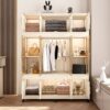 Portable Wardrobe Closet Storage Organizer With 12 Magnetic Doors, 12 Cubes & Hanging Rod - White - Image 12